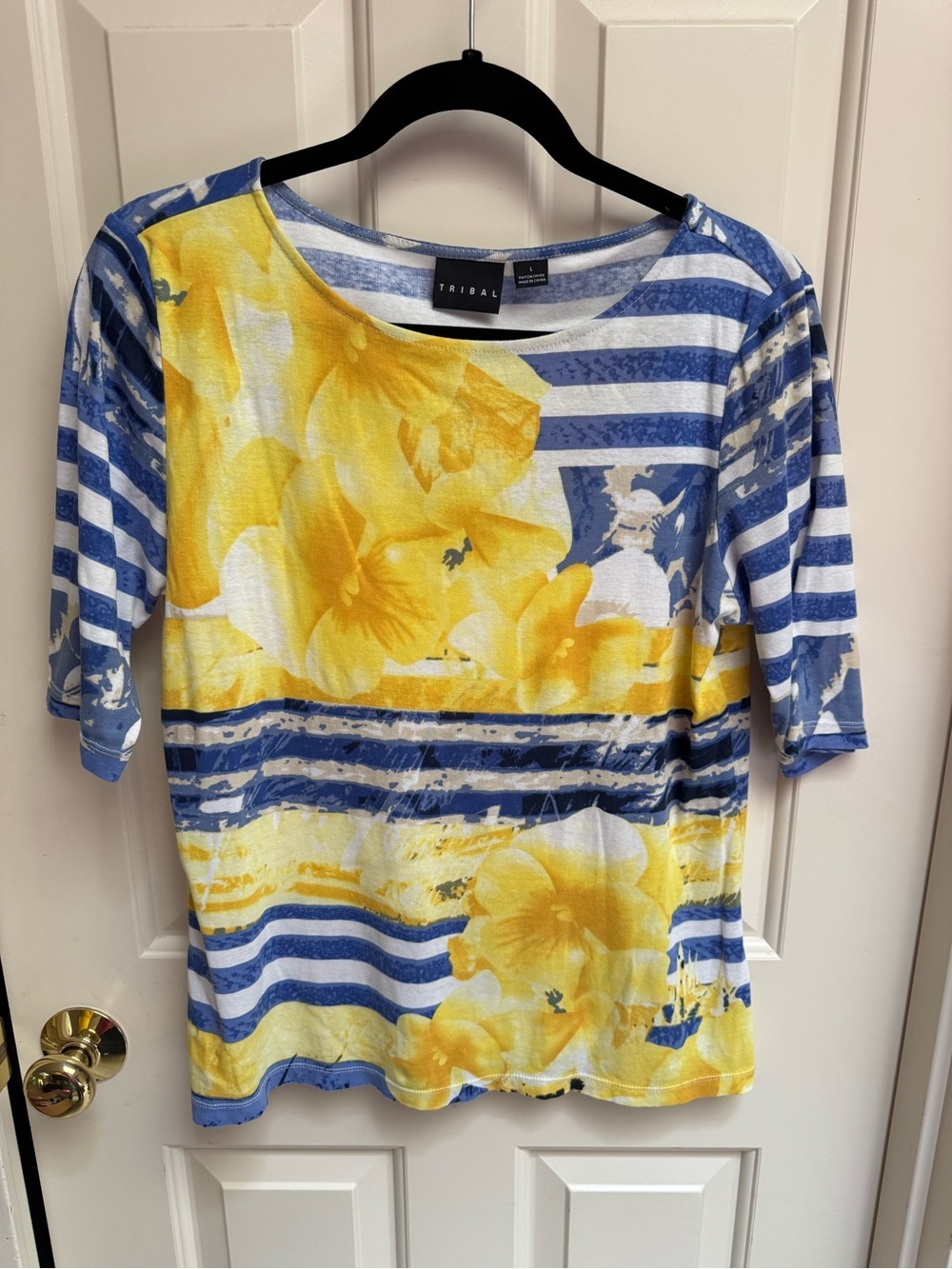 Vintage Y2K Tribal Striped Floral Short-Sleeve Top